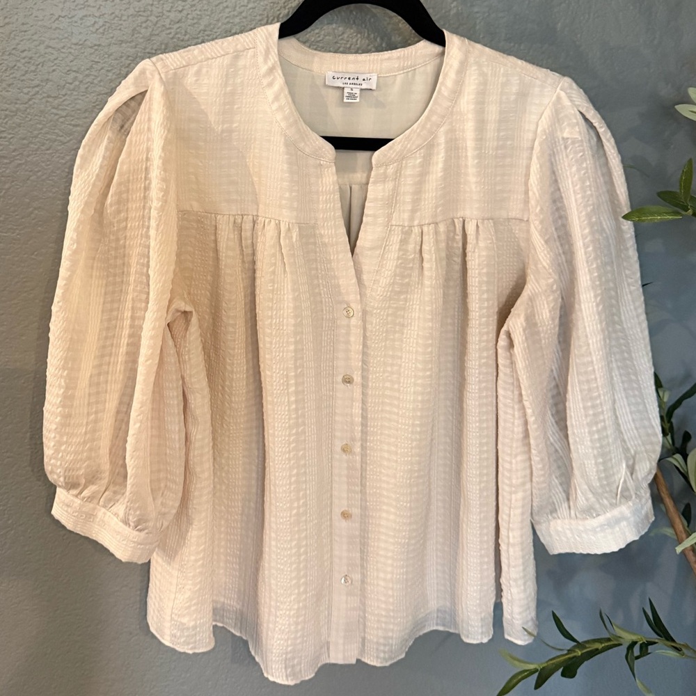 Current Air Cream Textured Button-Front Blouse
